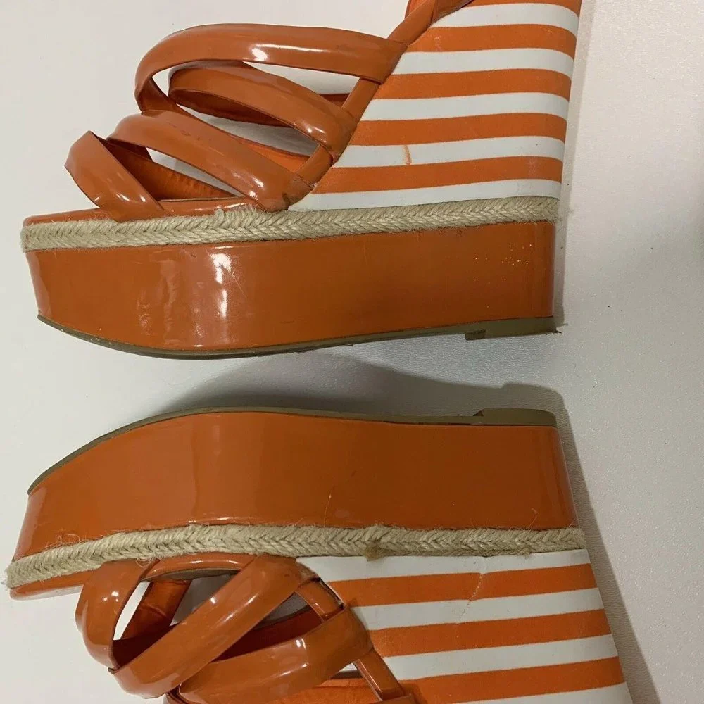 Bumper Orange White Striped Wedge Sandals‎